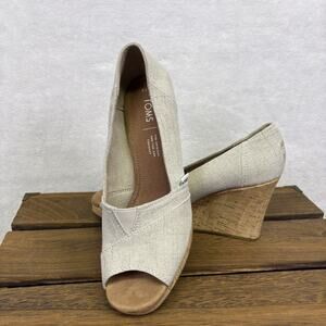 TOMS Classic Wedge Sandal - Peep Toe Natural Jacquard Women’s Size 7.5